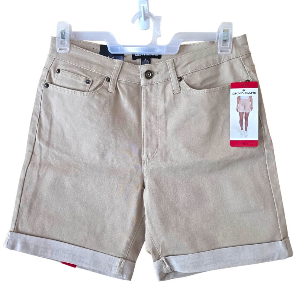 DKNY Jeans Denim Bermuda Mid Rise Cuffed Short Stretch Women's Size 8 Chino